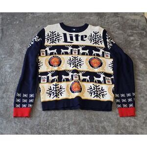 Miller Lite Ugly Christmas Sweater Men's Med Reindeer Snowflake Holiday Beer